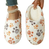 Chaussons chauds pour femmes à imprimé patte de chat, en polaire douce et silencieuse, confortables pour l'intérieur, pour couples, chaussures de maison