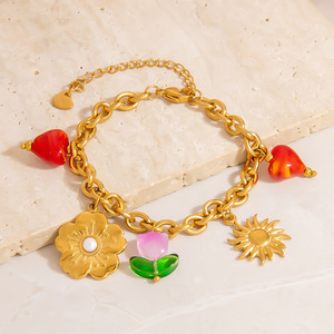 Fashion Charm <b>Bracelet</b> Gold Color <b>Flower</b> Sun Pendant Women's Jewelry Gift Yiwu Origin Model SL41505 - Product Image 3