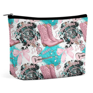 Pochette de maquillage personnalisée à imprimé cowgirl western, sac de toilette imperméable en PU avec fermeture éclair, sac de rangement pour voyage, pour femmes - Product Image 1