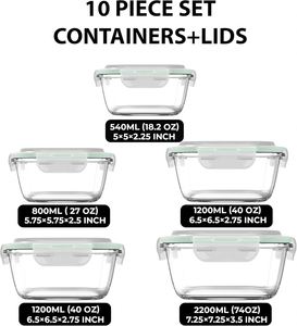 20 Recipientes de Plástico para Almacenamiento de Alimentos con Tapas Ventiladas, Libres de BPA, Herméticos, para Conservar Comidas, Capacidad de 1-2L, Multifuncionales - Product Image 2