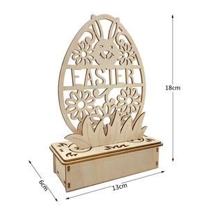 Cadeaux Lumineux Décoration de Pâques en Bois <span class=keywords><strong>Lapin</strong></span> Lapinette Poussin Fleur Ornement avec Lumières Décoration de Table de Pâques en Bois DIY - Product Image 4