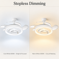 Ventilateur de plafond rétractable intelligent de 42 pouces avec éclairage décoratif, haut-parleur, télécommande et compatibilité Alexa, ventilateurs de plafond à intensité variable