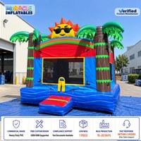Château gonflable palmier pour enfants – Gonflable tropical en PVC avec fenêtre en filet pour fêtes