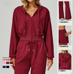 شعار مخصص للنساء 4 قطع Activewear مجموعات الخريف الشتاء سستة هوديي عارضة فضفاض بنطال رياضي البلوز تجريب مجموعات صالة الألعاب الرياضية - Product Image 3