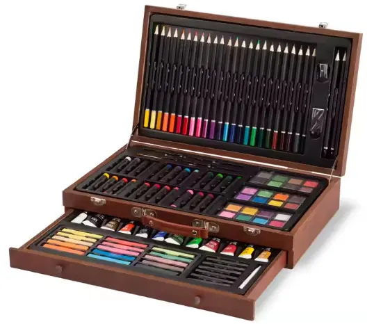 Chất lượng cao giá bán buôn OEM tùy chỉnh hộp gỗ đầy đủ màu sắc vẽ Kit cho trẻ em màu siêu Maga nghệ thuật thiết lập