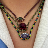 Pendentif en pierre précieuse colorée œil de cheval goutte d'eau ovale avec griffes incrustées de strass, collier en corde, bijoux en gros