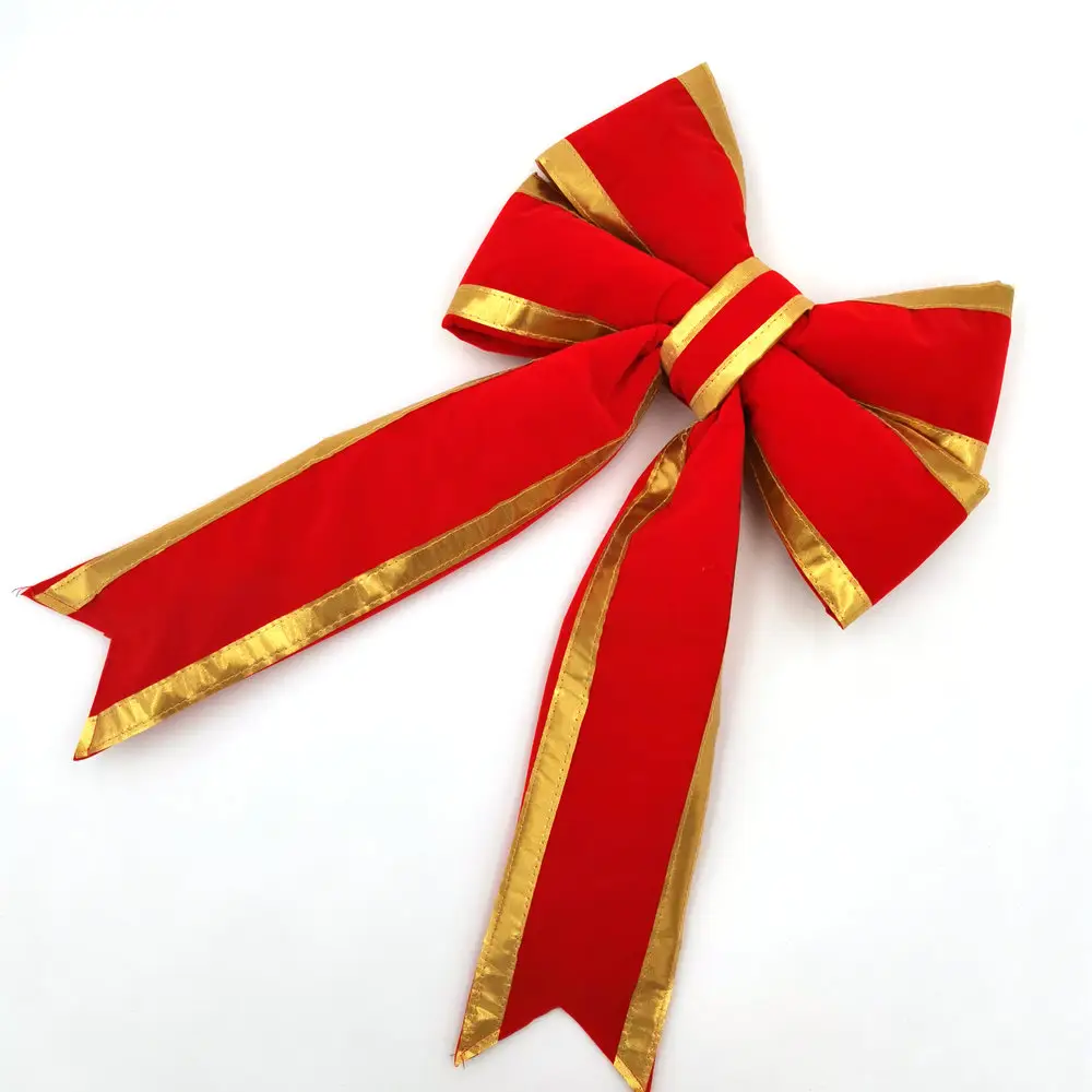 12 inch Small Size Red Velvet Ribbon Gold Trim Edge Christmas Tree Wreath Door Hang Gift Decoration 3D Structural Holiday Bow