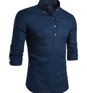Camicie da <span class=keywords><strong>uomo</strong></span> con colletto rialzato Camicie Casual da <span class=keywords><strong>uomo</strong></span> a manica lunga chiaro blu bianco nero - Product Image 4