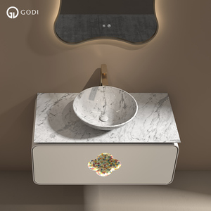 GODI Custom Small Apartment Design <span class=keywords><strong>Mueble</strong></span> de baño de hotel montado en la pared <span class=keywords><strong>Mueble</strong></span> de baño blanco - Product Image 4