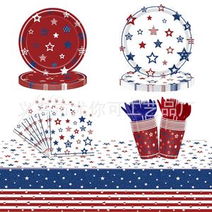 Starry Independence Day Theme Party Supplies <b>Disposable</b> Tableware Set Red Blue Stars Design For Celebration - Product Image 2