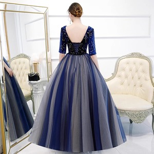 Navy Blue Velvet Ball Gown V Neck Backless <b>Tulle</b> <b>Skirt</b> Evening <b>Dress</b> Women Formal Party Wedding <b>Dress</b> - Product Image 4