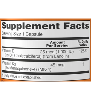 תוסף ויטמין D3 K2 טבעוני בכמוסות רכות לבריאות העצם ותמיכה חיסונית למבוגרים 1,000 יואו/45 מיקרוגרם - Product Image 2