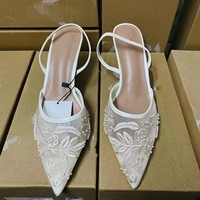 Nouvelles sandales à talons hauts élégantes pour femme, style automne 2026, avec bride arrière, bout pointu, broderies et perles en maille