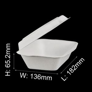 7 "x 5" bản lề phân hủy sinh học dùng một lần mía bã mía bột giấy microwavable BPA miễn phí pfas miễn phí thực phẩm <span class=keywords><strong>container</strong></span> vỏ sò hộp - Product Image 2