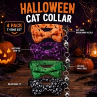 Lot de 4 colliers pour chat d'Halloween avec boucle de sécurité détachable, motif visage de chat, nœud papillon et clochette, ajustables pour chatons, chiots et animaux de compagnie