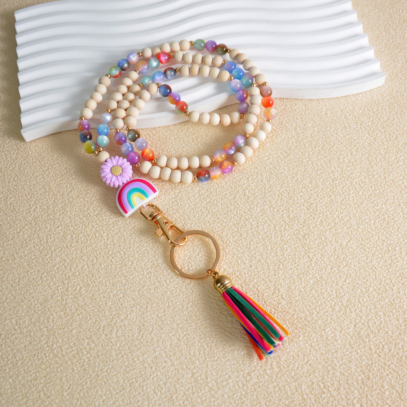 Custom New Fashion Retractable Plastic ID Card Holder Personalized Nature Stone Pearl Lanyard Gift for Nurse Student Image 4