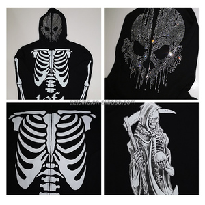 Felpa con Cappuccio in Cotone Personalizzabile all'Ingrosso, Oversize di Alta Qualità con Zip Integrale e Strass a Forma di Scheletro per Uomo - Product Image 5
