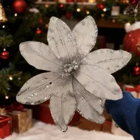 Guirlande DIY 35 cm en tissu velours avec grandes paillettes, fleur de magnolia artificielle pour décoration de sapin de Noël