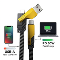 Cable USB 4 en 1, 60W PD USB-C a USB-C, Carga Rápida, Cable Trenzado de Aleación de Zinc, USB-A a USB-C 15W para Laptop, Teléfono, Tablet