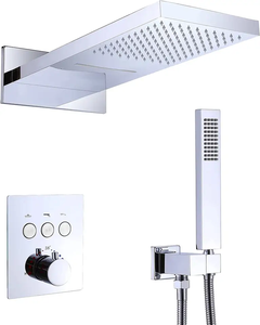 Rubinetto doccia Set completo valvola termostatica a 3 vie con pannello doccia portatile a spruzzo superiore rame nero pioggia nascosta - Product Image 3