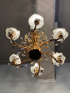 Mid Century Gold <span class=keywords><strong>Tole</strong></span> Murano Fleurs Lustre en verre de Murano - Product Image 4