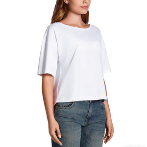 Camiseta de Alta Calidad con <span class=keywords><strong>Cuello</strong></span> Redondo, 100% Algodón, Impresión Personalizada, Manga Corta, Blanca, Holgada, para <span class=keywords><strong>Mujer</strong></span> - Product Image 2