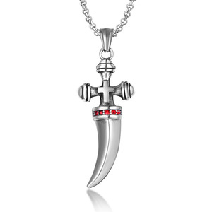 European Style Titanium Steel <b>Cross</b> Pendant With Red Gemstones Bull Horn Shape Necklace For Men Gift SP754 - Product Image 1