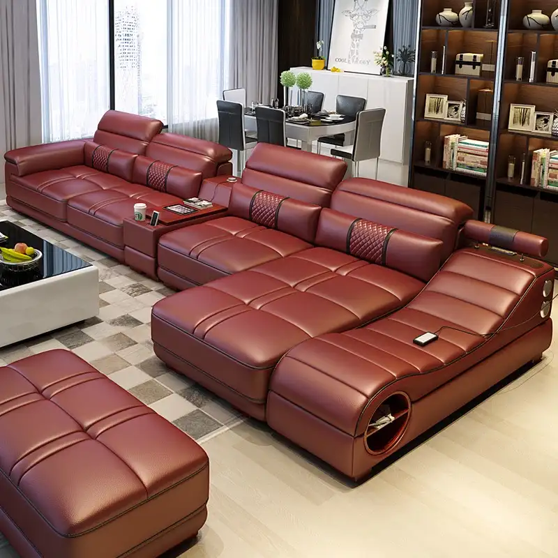 2021 التقليدية متعددة الوظائف أريكة الحديثة نمط كرسي التدليك الجلود الاقسام L شكل أريكة لغرفة المعيشة الأثاث