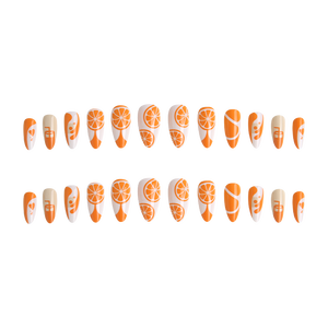 <span class=keywords><strong>Faux</strong></span> <span class=keywords><strong>Ongles</strong></span> Longs Amande Press-On Orange Frais d'Été 24 Pièces Réutilisables Blancs & Orange Motif Cœur Fruit pour Vacances et Usage Quotidien - Product Image 6