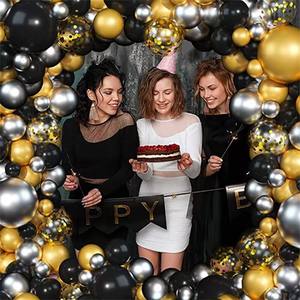 ブラックゴールドバルーンセット誕生日テーマパーティーデコレーション - Product Image 5