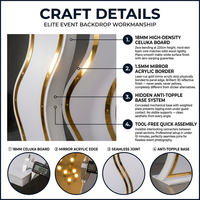 Backdrop Pernikahan PVC Custom Bentuk S 18mm Papan Celuka High-Density Akrilik Cermin Emas Perlengkapan Acara Bentuk Apa Saja