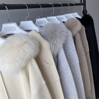 Ensemble deux pièces pour femme en laine tricotée, pull et pantalon large, avec capuche en vraie fourrure de renard, collection Printemps-Automne, personnalisable