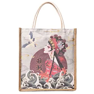 Full Colors Digital Printing Canvas Linen Shopper Tote Bags For Shopping & Beach