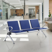 Großhandel Blaue Wartezimmerstühle 3-Sitzer PU-Leder Sitzkissen Edelstahl Wartestühle für Flughäfen Krankenhäuser