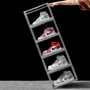 Huishoudelijke Ruimtebesparende Opslag Organizer Stofdichte Stapelbare Schoenen Opbergkast Transparante Drop Front Sneaker Vitrine