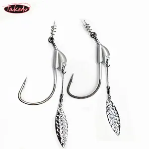 TAKEDO 2PCS BKK 9107 Jig Head Crank Hooks 1/0 3/0 5/0 Soft Worm Fishing Hook With Spoon Spinner For Bass