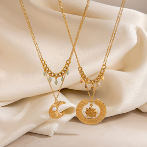 Collar de doble capa de acero inoxidable con colgante de estrella, cadena para clavícula de color dorado para mujer, joyería de moda. - Product Image 3