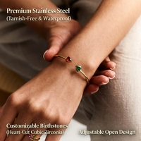 Bracelet jonc personnalisé en acier inoxydable avec pierre de naissance en forme de cœur, bracelet ouvert minimaliste, cadeau de bijoux pour la fête des mères