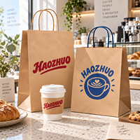 Sac en papier kraft brun avec poignées, personnalisé avec logo, pour courses et emballage de café, recyclé, prix usine