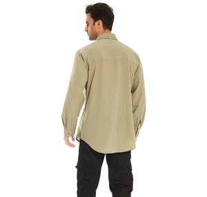 قمصان صيد مخصصة بعامل حماية من الأشعة فوق البنفسجية +50، مقاسات كبيرة، أكمام طويلة للرجال، قميص كارجو خفيف الوزن للحماية من الشمس، ملابس عمل خارجية من القطن - Product Image 3