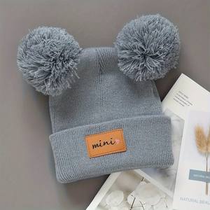 Chapeau en <span class=keywords><strong>tricot</strong></span> tendance automne-hiver avec étiquette en cuir <span class=keywords><strong>pour</strong></span> garçons et filles, style décontracté <span class=keywords><strong>facile</strong></span> à assortir - Product Image 5