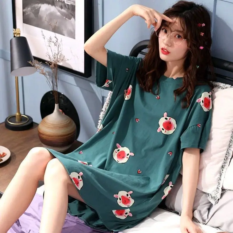 Piyama Sutra Susu Kartun Kasual Musim Panas Piyama Satu Potong Baju Tidur Lengan Pendek Baju Tidur Wanita