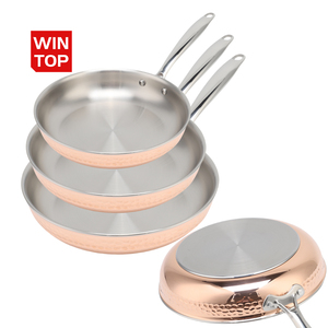 Gran oferta, venta al por mayor, sartén de acero inoxidable triple de cobre de <span class=keywords><strong>3</strong></span> capas, 20/24/26/28cm, 8 pulgadas/10 pulgadas/12 pulgadas, utensilios de cocina sin revestimiento, sartén - Product Image 1