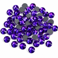 Strass thermocollants violets purs en vrac SS16, cristaux de verre ronds à dos plat, à repasser pour vêtements et costumes de danse