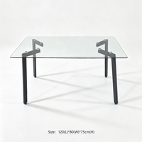 Table à manger rectangulaire moderne en verre trempé avec pieds en métal noir pour 4 à 6 personnes, meubles de cuisine et de salle à manger