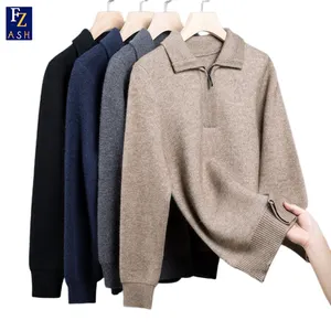 Alpaca Knitted Sweater Male Autumn-winter New Style Young And Middle-aged Thick Lapel Fashion Warm Solid Color Sweater