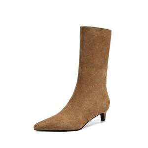 Bottes mi-<span class=keywords><strong>mollet</strong></span> en daim de vache vintage en gros d'usine pour femme, automne 2025, élégantes, bout pointu, habillées, talons moyens, bottes pour femmes, taille <span class=keywords><strong>42</strong></span> - Product Image 5