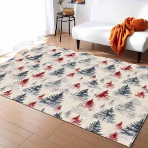 Alfombra de bosque de Navidad bohemio Beige, alfombra antideslizante de invierno para árbol de Navidad para dormitorio, sala de estar, decoración del hogar en Stock, patrón de pasillo - Product Image 1
