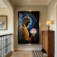 Factory Direct Sales Large LED Wall Art Living Room Office Hotel Landscape Frame Blue Buddha Statue Crystal Porcelain Painting