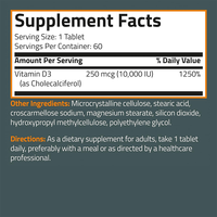 Comprimés de Vitamine D3 Végétaliens 10000 UI 250 mcg Certifiés BPF, Fournisseur Chinois en Gros, Marque Privée, Compléments de Soutien Immunitaire